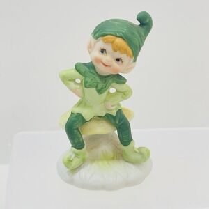 Vintage Pixie Elf Leprechaun On Mushroom Ceramic Figurine Lego Taiwan
